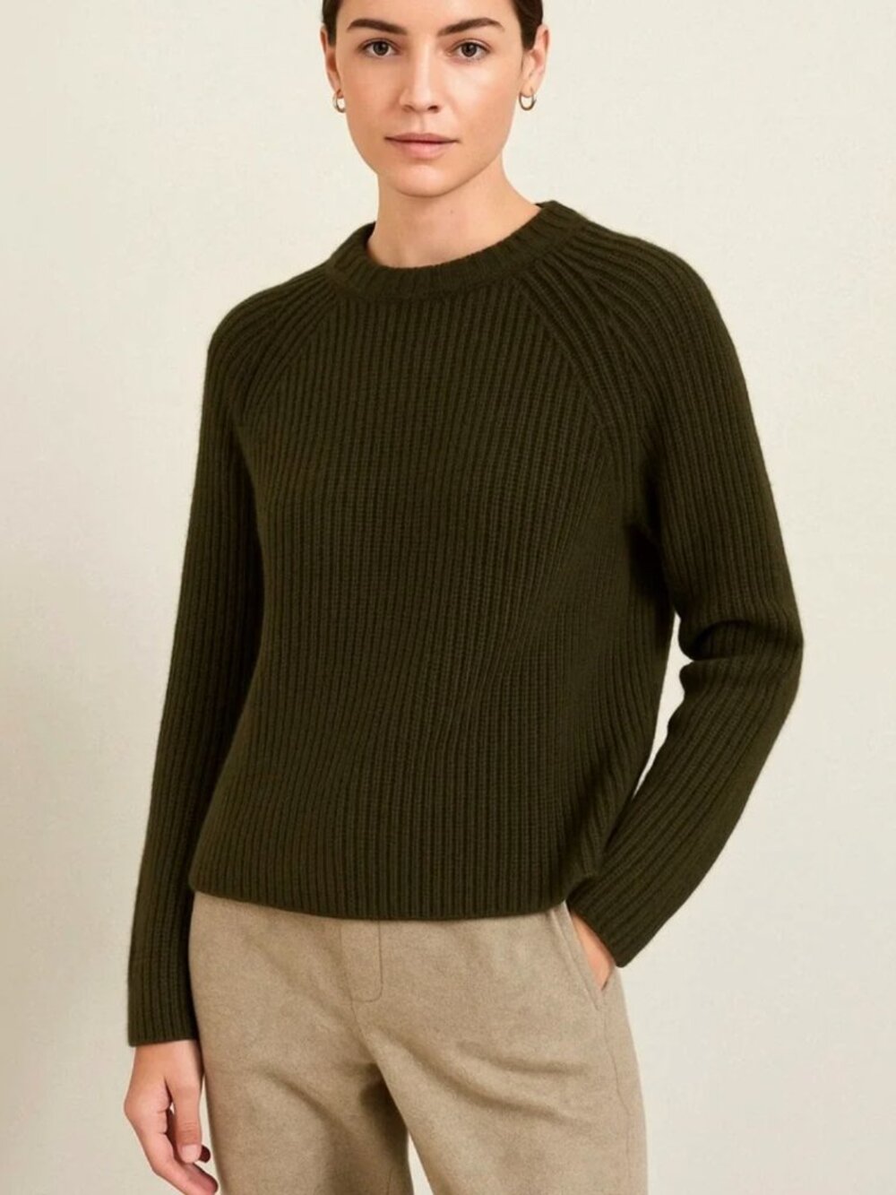 Jenni Kayne Cashmere Fisherman Sweater XS Olive Green